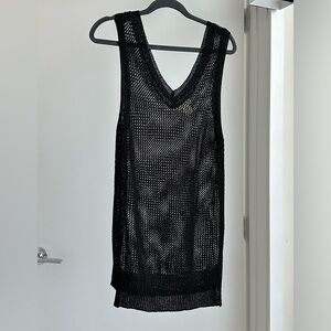 Nicole Miller Artelier Womens Black Crochet Sleeveless V Neck Top